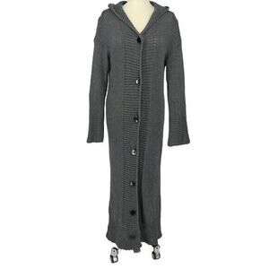 Long Gray Cardigan Button Down Knit Sweater Women's Large
